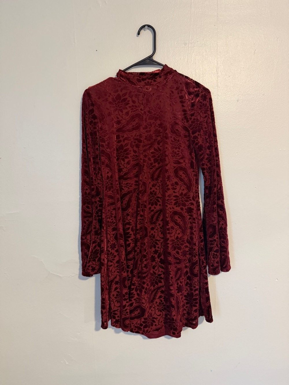 Old Navy Burgundy Velvet Long-Sleeve Mock Neck Dress
